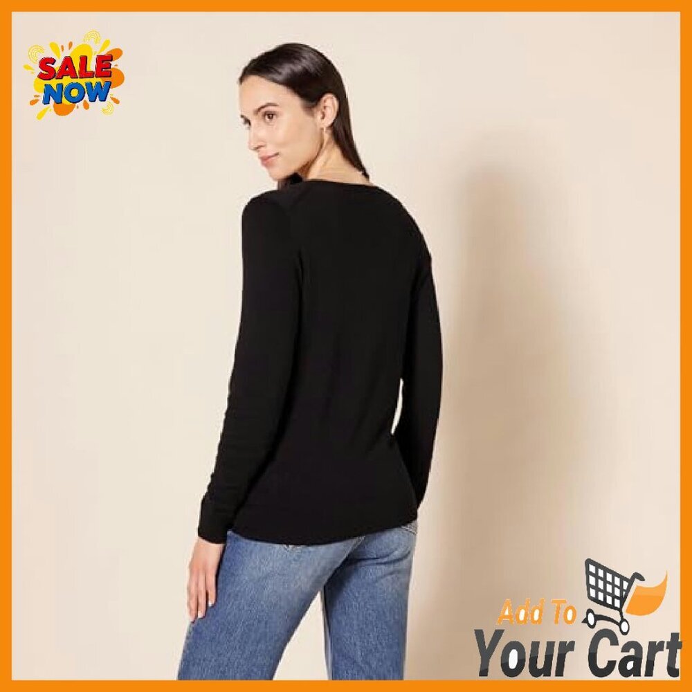 Lightweight Long-Sleeve V-Neck Sweater Regular Fit Cotton Blend - Picture 4 of 8